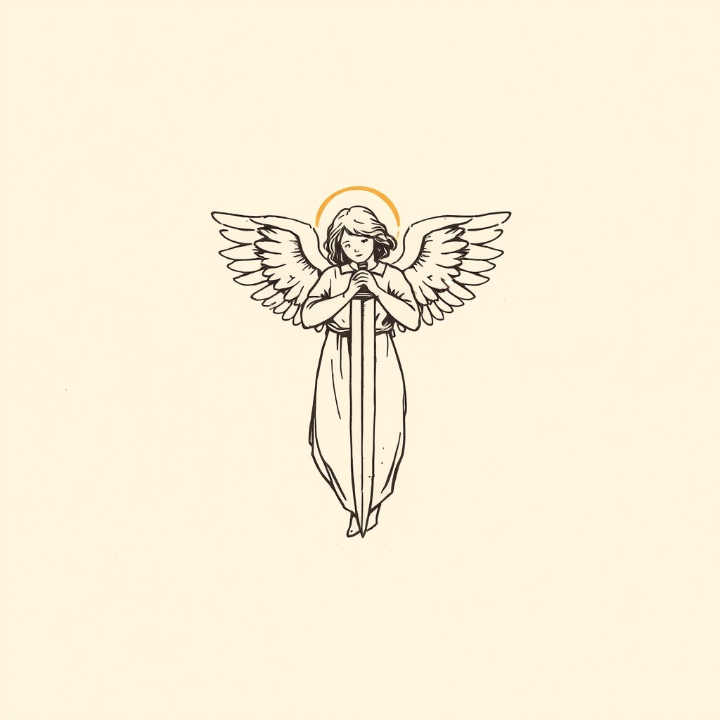 anjo embainhando a espada
