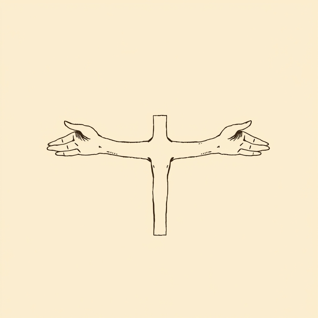 braços estendidos em forma de crucifixo