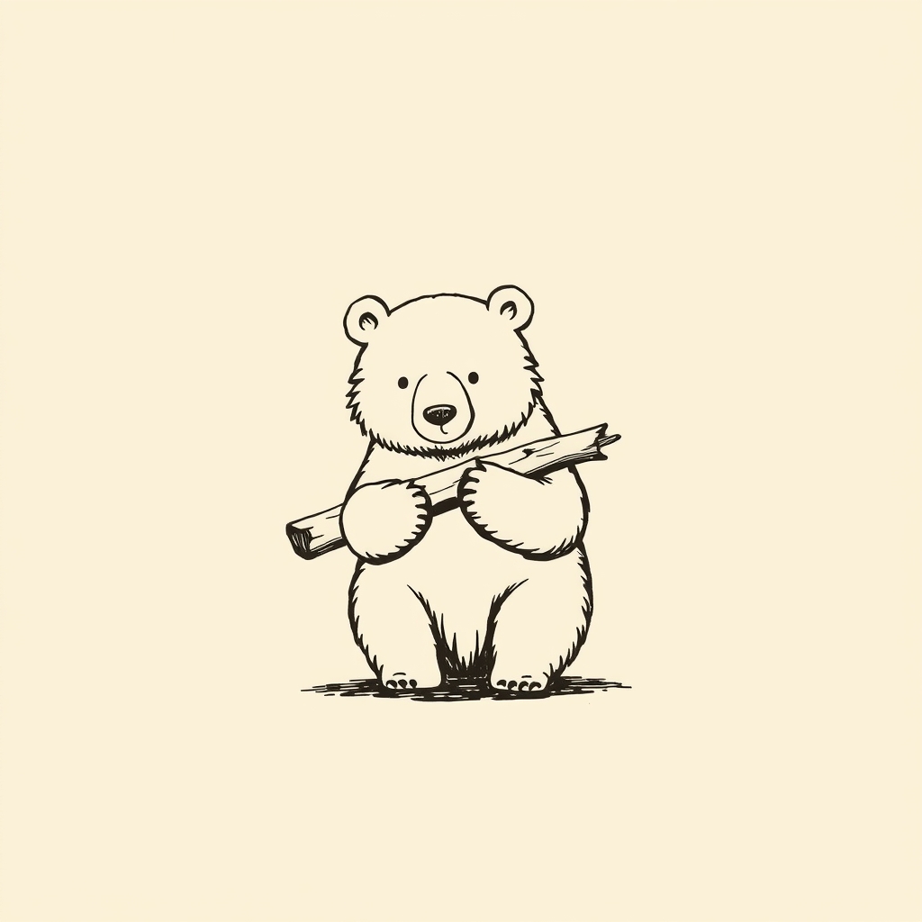 oso con un trozo de madera