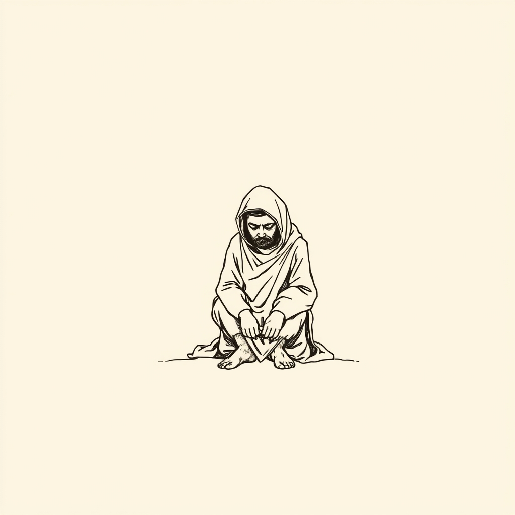 beggar at his feet