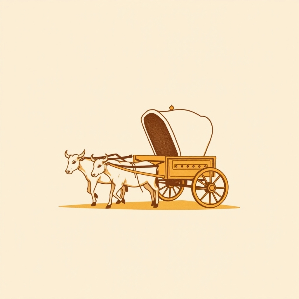 chariot attelé de deux bœufs