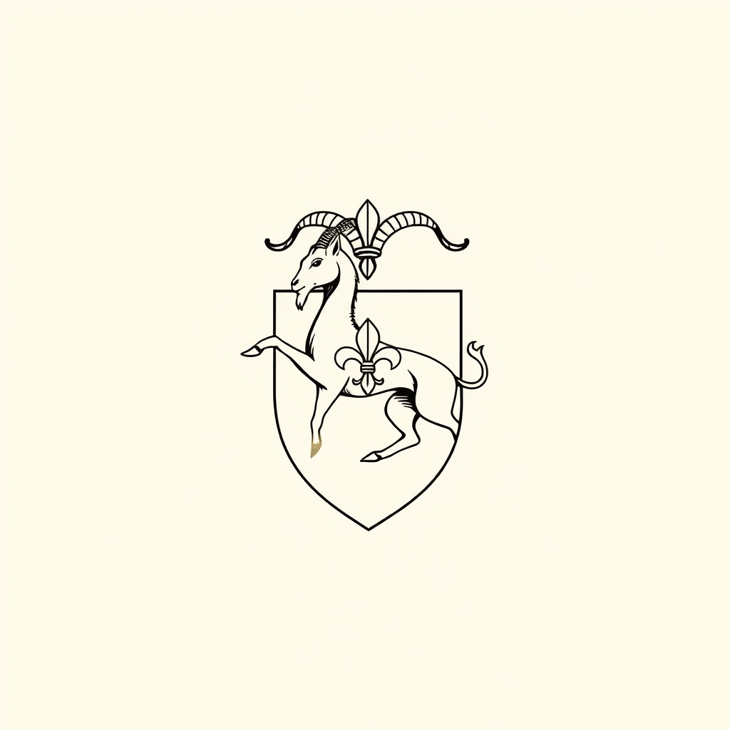 armoiries : de gueules à une chèvre saillante d'argent surmontée d'une fleur de lis d'or
