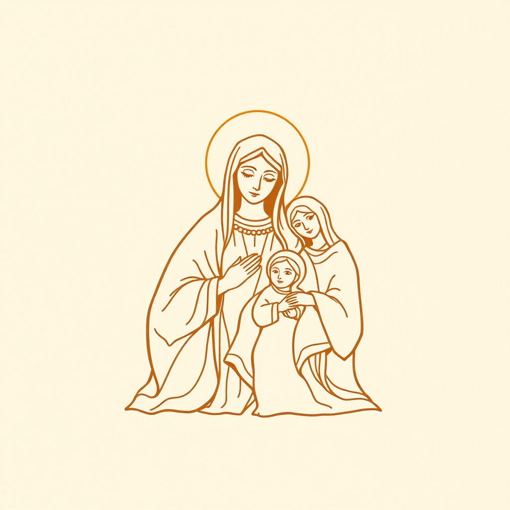 représentée en groupe avec sa famille sainte