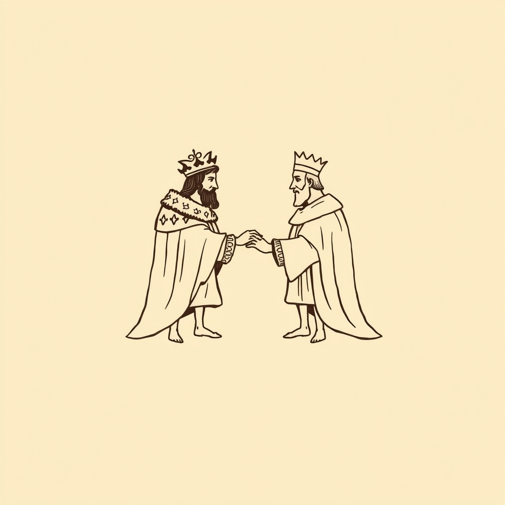representado reconciliando a los reyes de Francia e Inglaterra