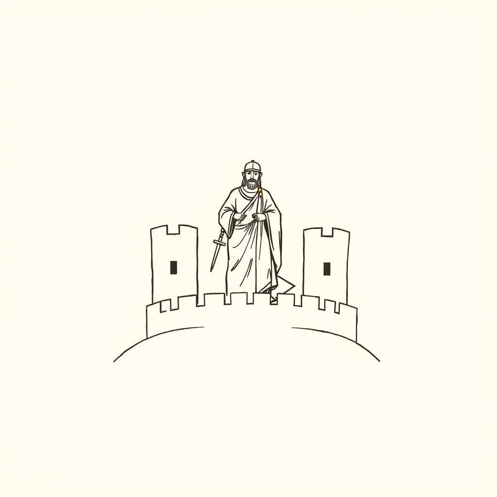 représenté avec sa mère sur les remparts