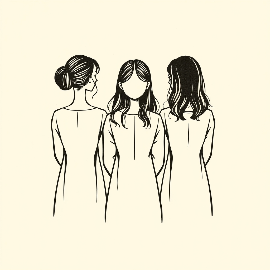 in gruppo con le sue tre sorelle