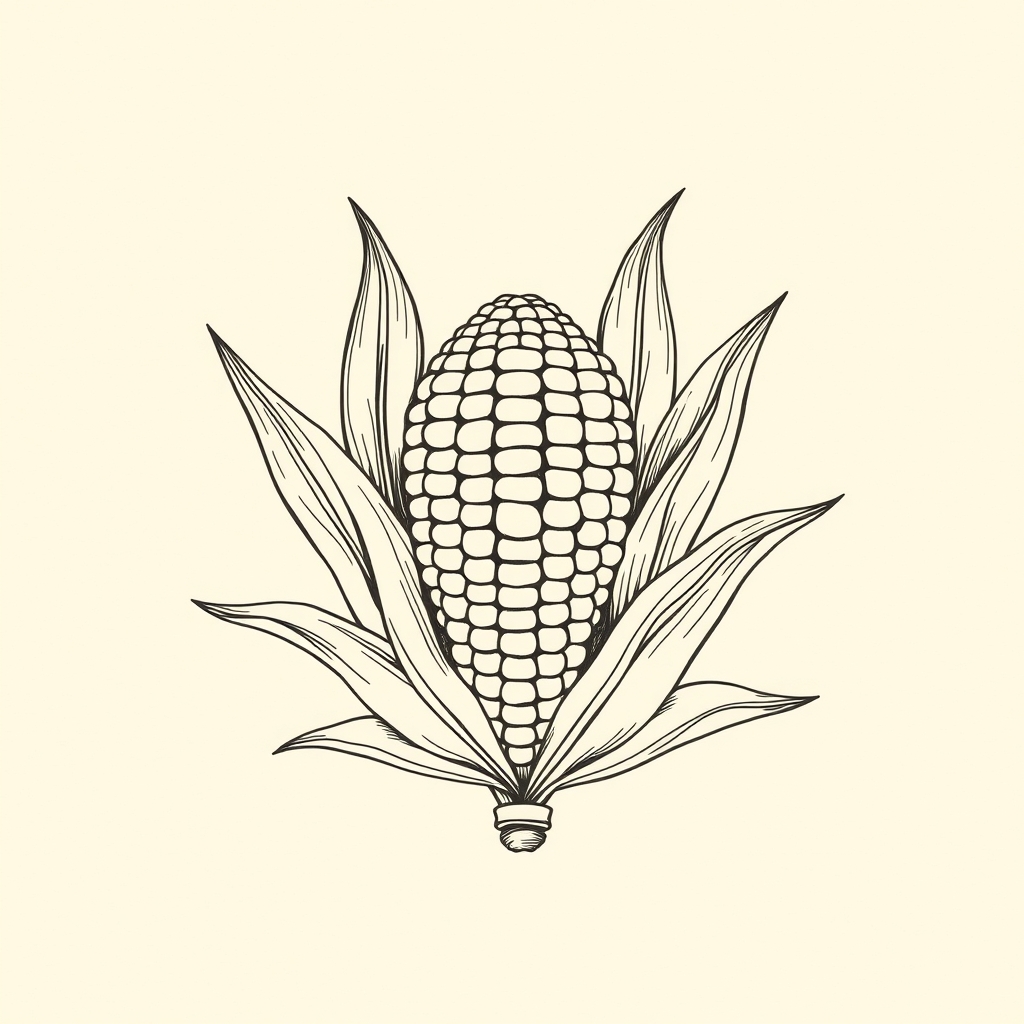 head surrounded by ears of corn