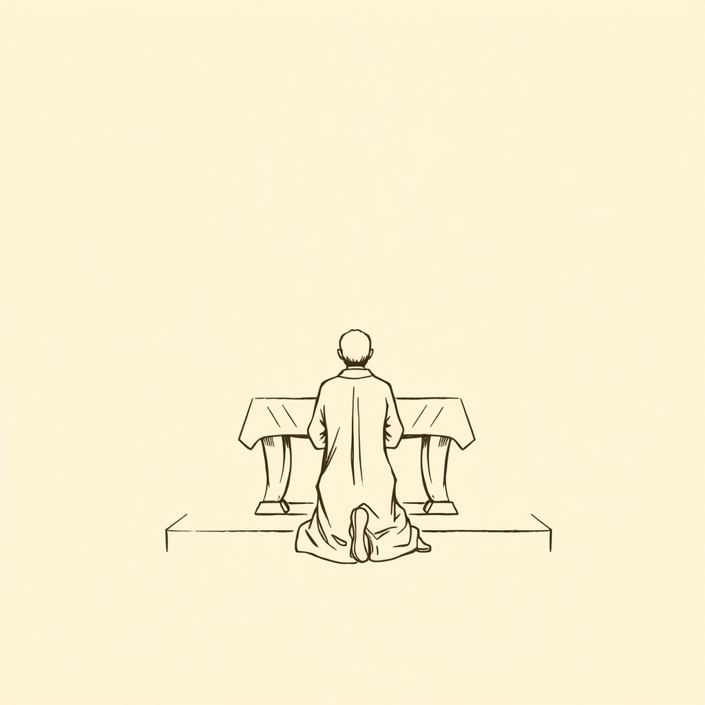 agenouillé devant le Saint-Sacrement