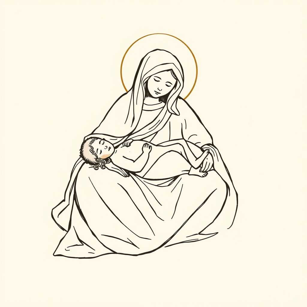 Lifeless body of her divine Son on her lap
