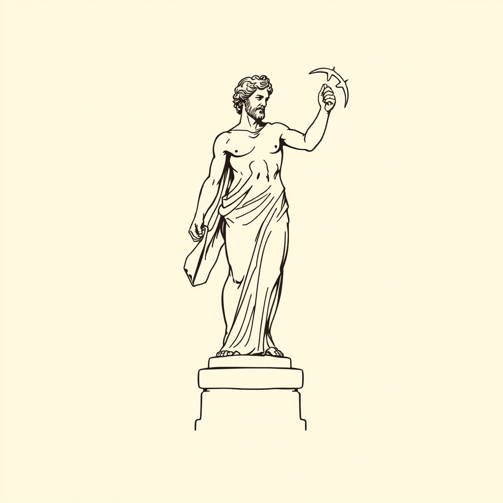 repoussant la statue de Jupiter