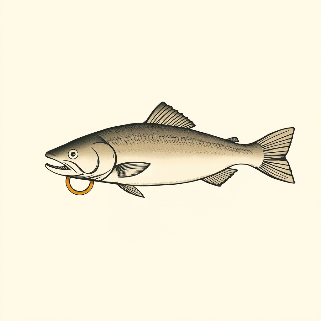 saumon avec un anneau dans la bouche