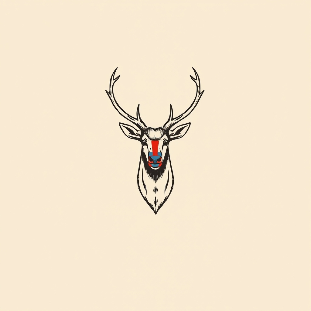 cerf avec une croix rouge et bleue entre les bois