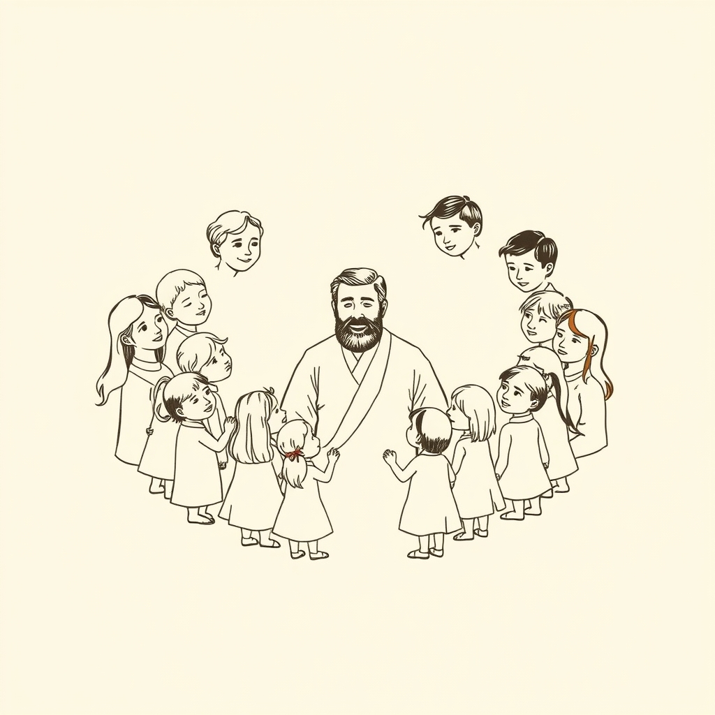 entouré de ses dix-huit enfants
