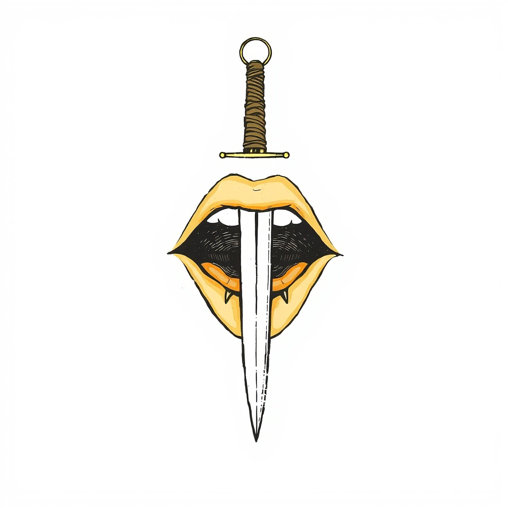 throat pierced by a sword