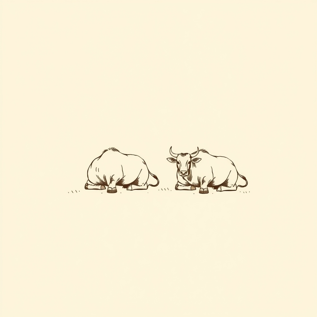 deux bœufs accroupis