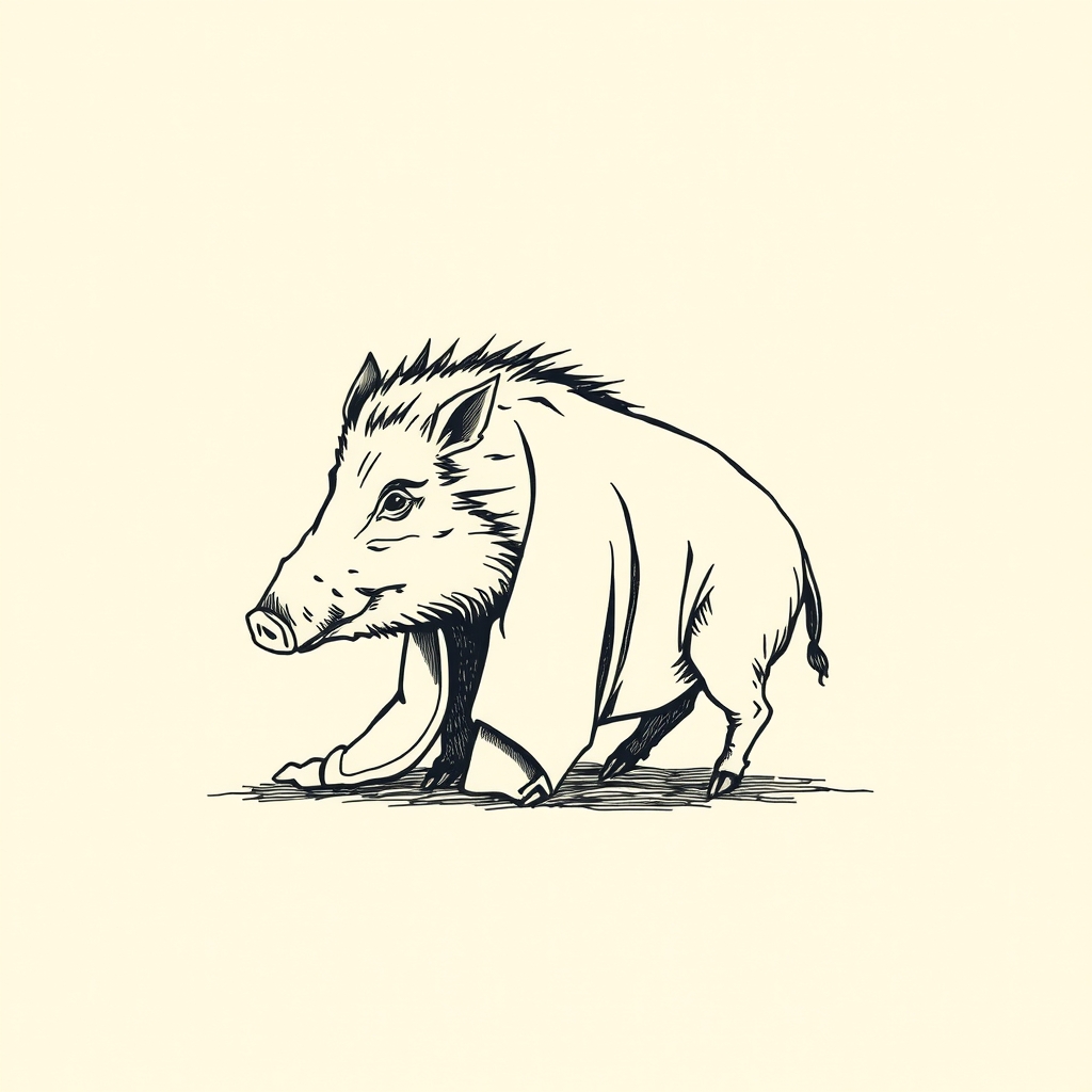 sanglier réfugié sous sa robe